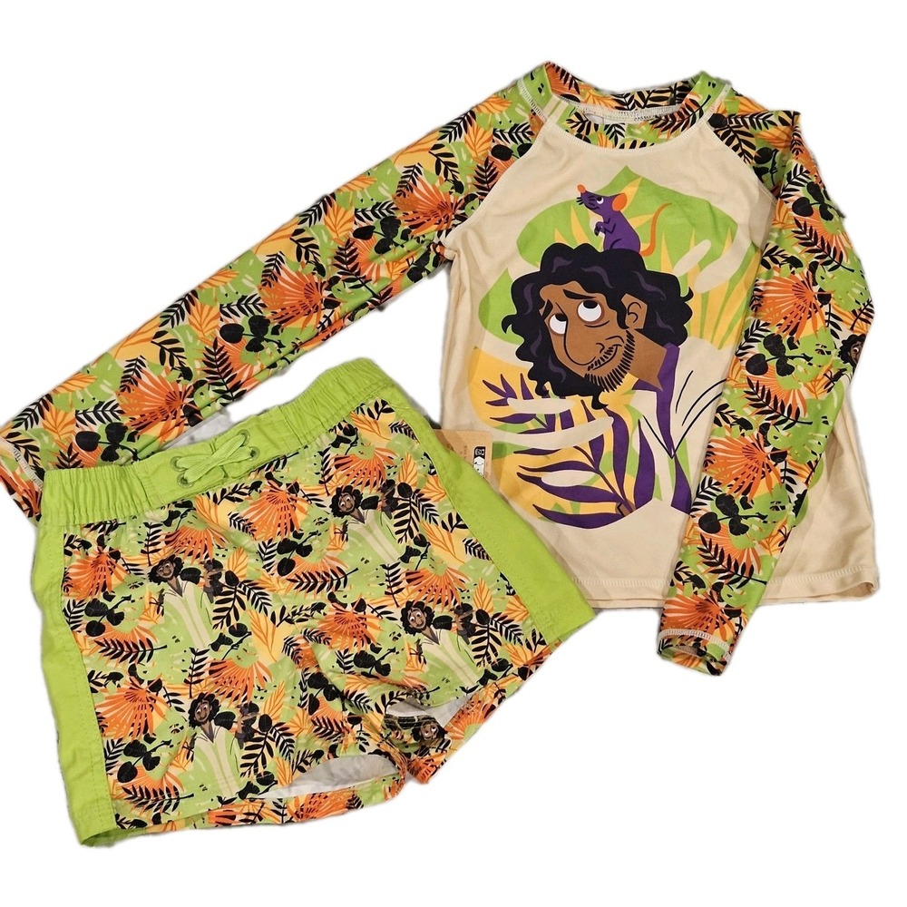 Disney Store ENCANTO Bruno Tropical Boys Swim Trunks Sz4 Rash Guard 5/6 SPF‎ 50+